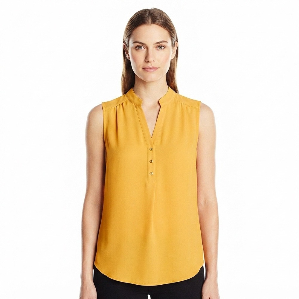 PerSeption Concept Bloise Womens L Sleeveless Mustard Yellow Henley Top